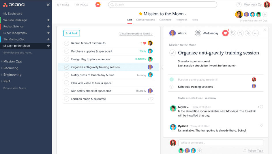 Asana dashboard