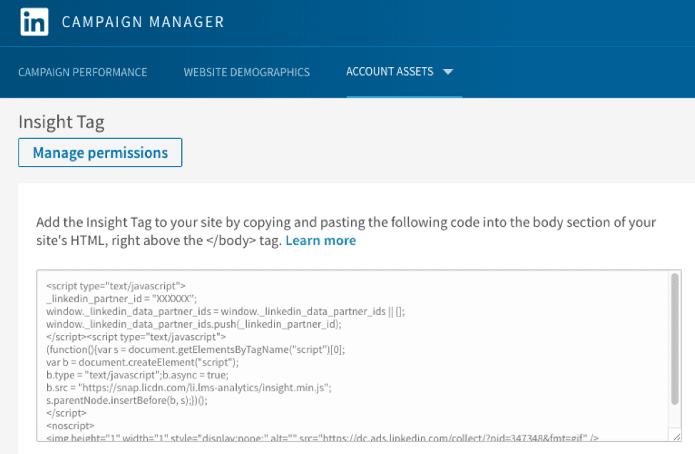 LinkedIn Insight Tag tab