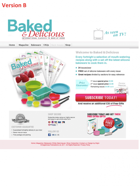 Baked & Delicious landing page version B